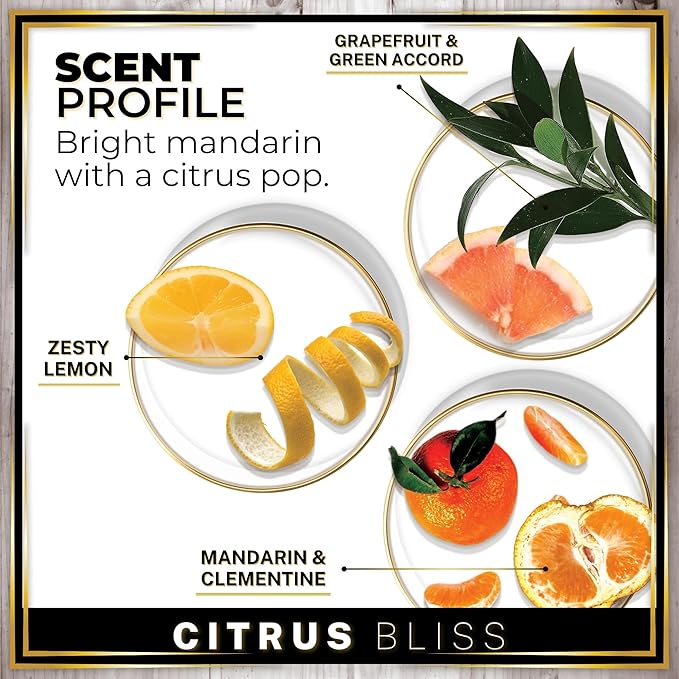 Urban Naturals Car Air Freshener Diffuser 3 Pack - Citrus Bliss Scent, 45+ Days Long Lasting Fragrance, Made in USA, Glass & Wood, Hanging Design + Vent Cip, Easy to Use - Bloomnest