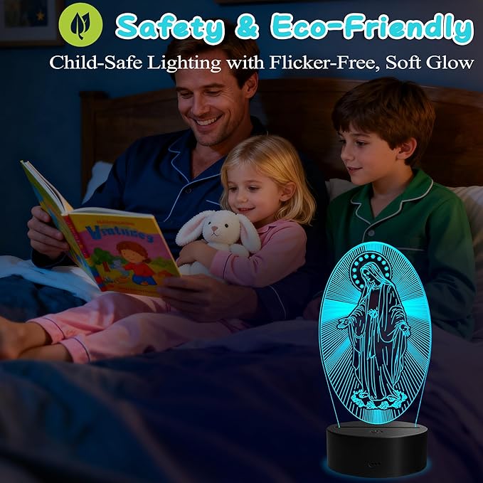 Virgin Mary Night Light, Virgin Mary Gifts, 3D Illusion Lamp with Remote Control, 16 RGB Colors, 4 Flashing Modes, Timer, Dimmable, Kids Catholic Gifts Room Decoration for Holiday Birthday Christmas - Bloomnest