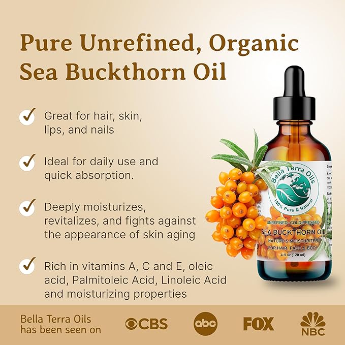 Bella Terra Oils - Sea Buckthorn Oil 8 oz - The Ultimate Elixir from Nature's Bounty, Rich in Flavonoids & Essential Fatty Acids, Gilded Luxe for Your Face - Bloomnest