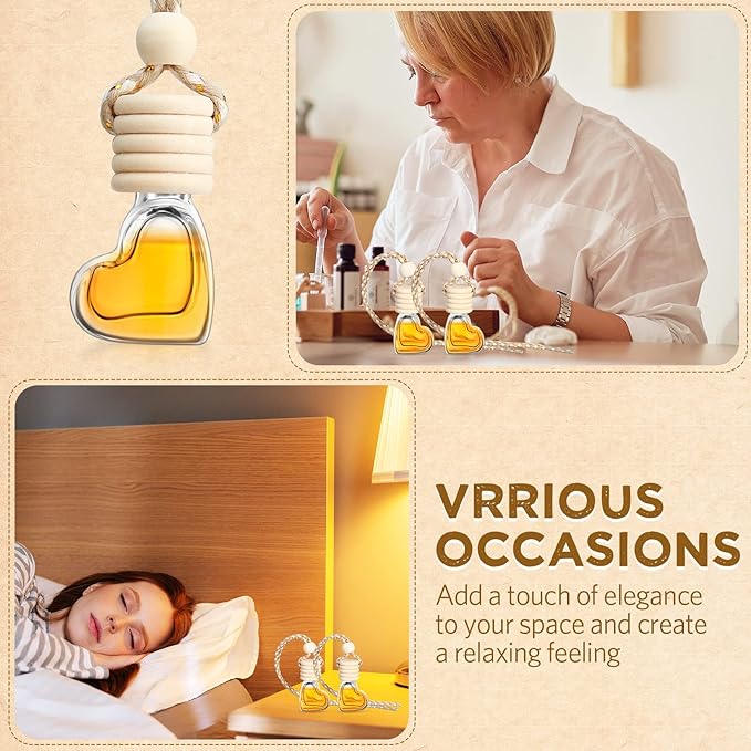 BBTO 100 Pcs 6ml Hanging Car Air Freshener Car Diffuser Bottle Empty Glass Perfume Heart LoveFreshener Bottle Diffuser Pendant Valentine's Day Essential Oil Fragrance Aromatherapy Decor (Clear) - Bloomnest