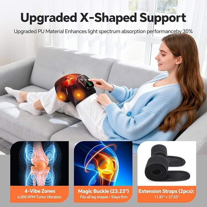 Cordless Knee Heating Pad, 3-in-1 Heated Knee Brace Wrap with Massage, Heating Pad for Knee Elbow Shoulder Pain Relief, Rechargeable Knee Massager for Arthritis Pain Relief - Bloomnest