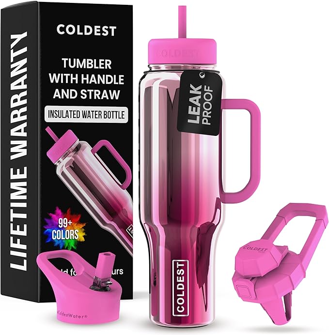 Coldest Tumbler with Handle and Straw - 100% Spill Proof Tumbler with Straw (3 Lids) - Stainless Steel Insulated Leakproof Tumblers for Women & Men - Cup Holder Friendly - 46 oz (Tour De Nova) - Bloomnest