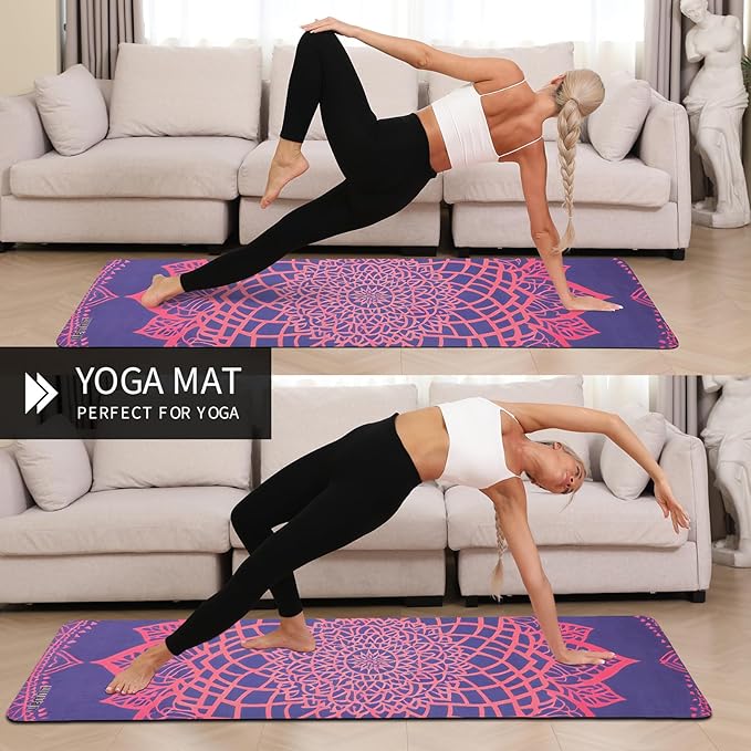 Yoga Mat Non-Slip Extra Thick 72"x32/24" Extra Wide Fitness Exercise Mat TPE Material High Elastic Hot Yoga Mat for Women Yoga Pilates Home Floor Workout (Cow Coffee)