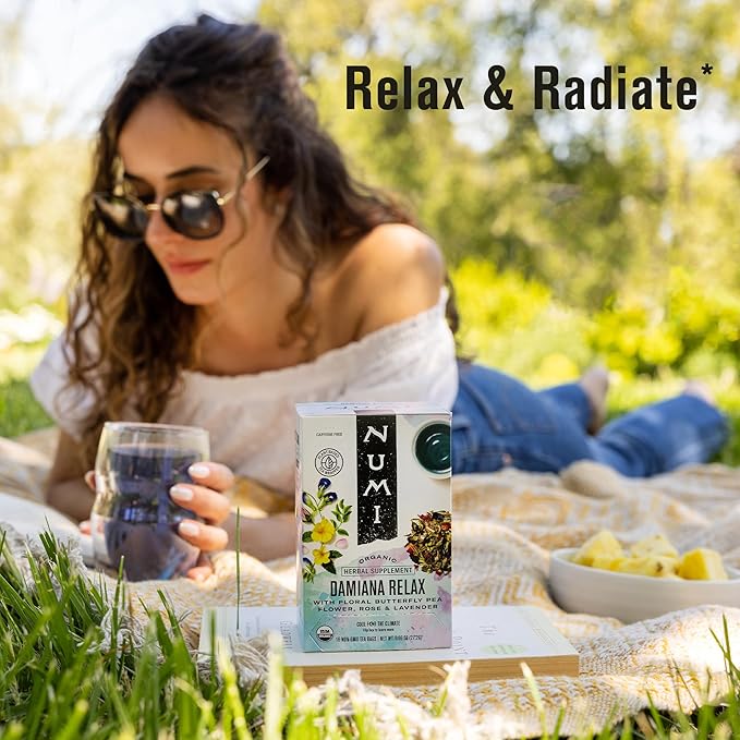 Numi Organic Damiana Relax Herbal Tea – 48 Herbal Tea Bags – Calming Damiana Blend for Gentle Relaxation Emotional Ease & Stress Relief - Bloomnest