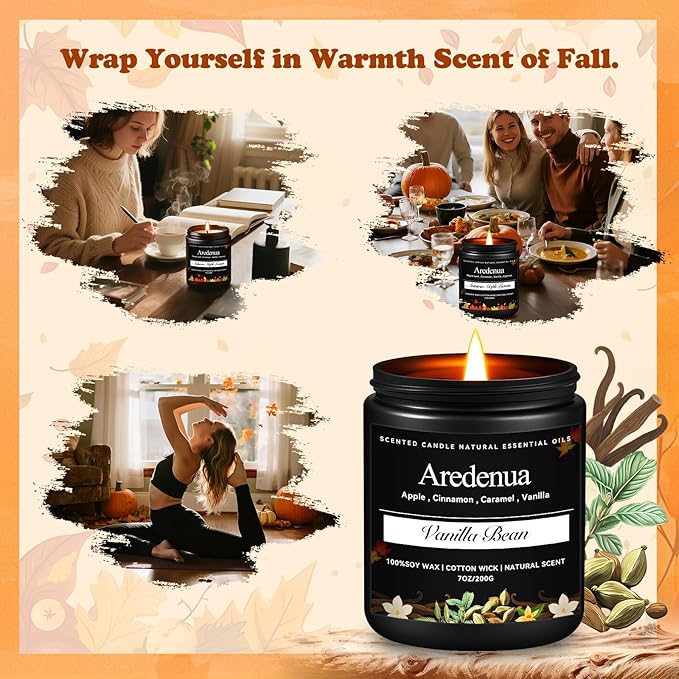 Odor Eliminating Candles | Vanilla Bean Scented Soy Candle for Home, Air Freshening & Cozy Vanilla Scent, Relaxing Home Scented Candles, Cozy Winter Candle Gift for Women & Men - Bloomnest