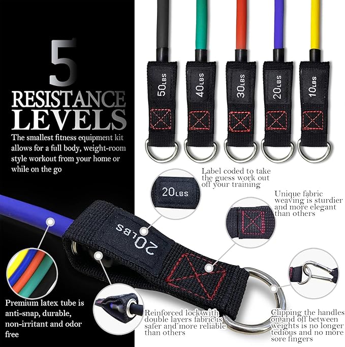 TheFitLife Resistance Bands with Handles - Designed for American Body Types, Exercise Workout Tubes for Men, Women, Includes Large Handles, Ankle Straps, Door Anchor, Fitness Levels - Bloomnest
