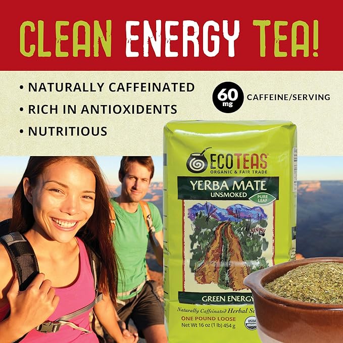 ECOTEAS Organic Yerba Mate Loose Leaf Tea – Natural Energy & Detox Herbal Tea – Coffee Alternative - Kosher, Non-GMO, Gluten-Free - Unsmoked Pure Leaf from Argentina, 1 lb (Pack of 1) - Bloomnest