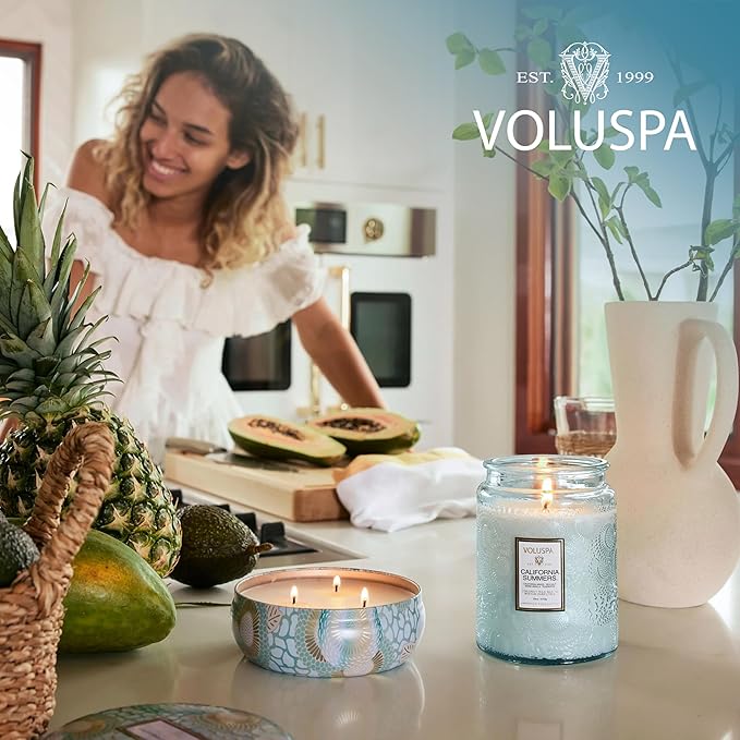 Voluspa California Summers Reed Diffuser Set, Scented Reed Diffuser, 3.4 oz, Oil Reed Diffusers for Home, Handcrafted in The USA Voluspa