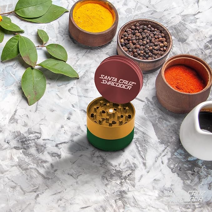 Santa Cruz Shredder Metal Spice Grinder Made in USA (Medium (2.2 Inch), Rasta) - Bloomnest