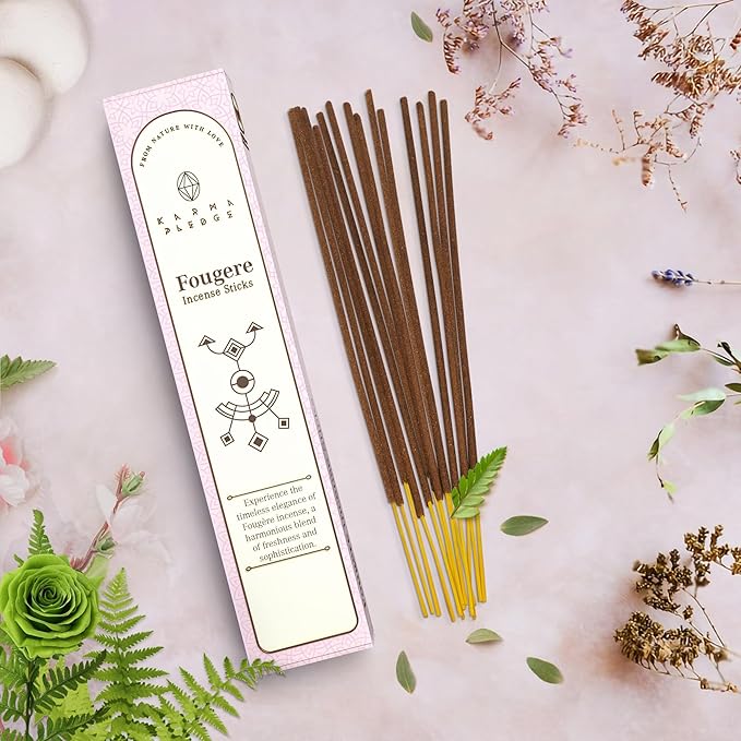 Fougere Incense Sticks, Organic Hand Dipped Incense, Natural Herbs & Aromatic Ingredients, Contain 40 Sticks Inside, Burn Time 45 to 60 Minutes, Spiritual Gifts, Captivate Incense By Karma Pledge