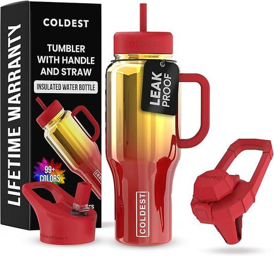 Coldest Tumbler with Handle and Straw - 100% Spill Proof Tumbler with Straw (3 Lids) - Stainless Steel Insulated Leakproof Tumblers for Women & Men - Cup Holder Friendly - 36 oz (Phoenix Nova) - Bloomnest