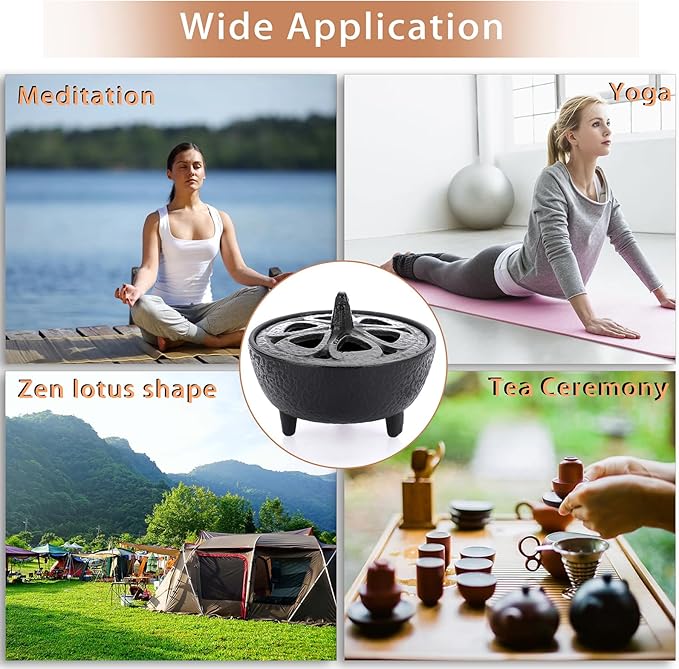 JUXYES Vintage Tripod Incense Burner Holder with Lid, Cast Iron Incense Holder Metal Cauldron Censer Antique Cone Coil Incense Burner Holder for Incense Resins, Charcoal, Cones or Wax Melts - Bloomnest