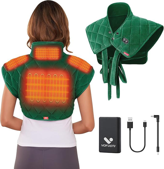 Vofuoti Heating Pad for Neck and Shoulders, Portable Cordless Heating Pad with Massager and Battery, Weighted Electric Heated Neck Shoulder Wrap, 16'' x 22'', 2.2lbs - Bloomnest