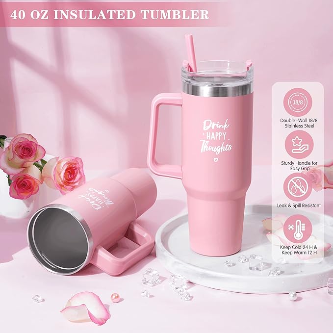 Birthday Gifts for Women Self Care Get Well Soon Gifts, Rose Relaxing Spa Gift Basket - Happy Birthday Set w/ Luxury Flannel Blanket & 40 oz Tumbler, Christmas Gift for Mom Her Wife Sister Friend - Bloomnest