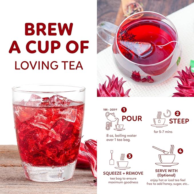 Indochine Blends Loving Tea | Hibiscus Tea Bags | Hibiscus & Organic Rosemary, Black Tea, Rose | Sugar-Free, Caffeine-Free Herbal Tea for Relaxation | 4.4 oz | 50 Corn-Fiber Pyramid Bags - Bloomnest