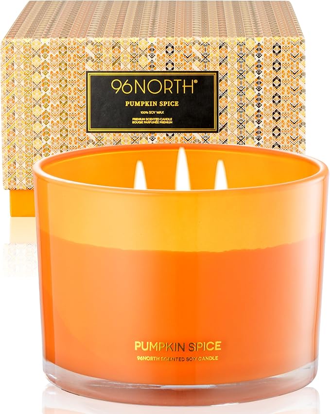 96NORTH Luxury Pumpkin Soy Candle | Large 3 Wick Jar Candle | Halloween & Fall Decor | Up to 40 Hours Burning | 100% Natural Soy Wax | Relaxing Aromatherapy Candle | Halloween Fall Candle Gift - Bloomnest