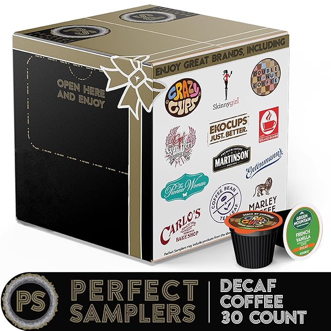 Flavored Decaf Coffee Pods Variety Pack Sampler, Assorted Single Serve Decaffeinated Coffee Capsules for Keurig K Cups Brewers, 30 Flavored Decaf Coffees - No Duplicates - Bloomnest