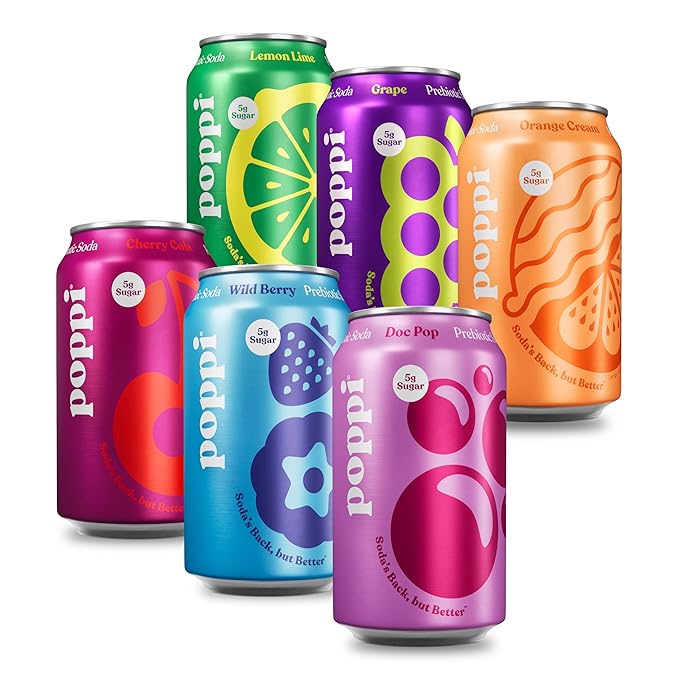 Poppi Sparkling Prebiotic Soda Beverage with Apple Cider Vinegar, Seltzer Water and Fruit Juice, Crowd Pleasers Variety Pack, 12 Fl Oz, Pack of 12, Packaging May Vary - Bloomnest