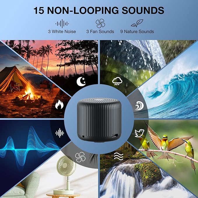 White Noise Machine Baby Portable Sound Machine,LEICEX Travel Sound Machine,15 Non-Looping Sound Timer and Memory Play, Mini White Noise Machine for Sleeping Office Travel （Black） - Bloomnest