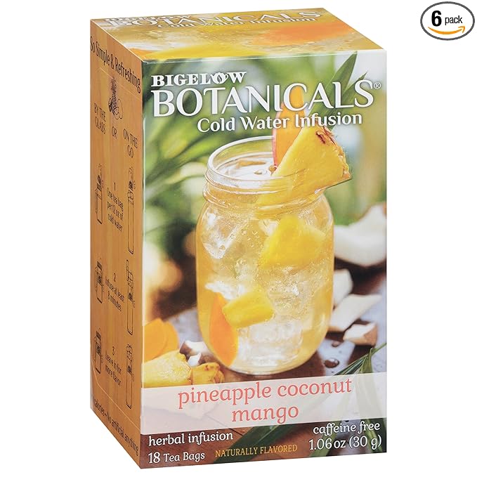 Bigelow Botanicals Pineapple Coconut Mango, Caffeine Free Herbal Tea with Pineapple and Coconut Flavor, 18 Count (Pack of 6), 108 Total Tea Bags - Bloomnest