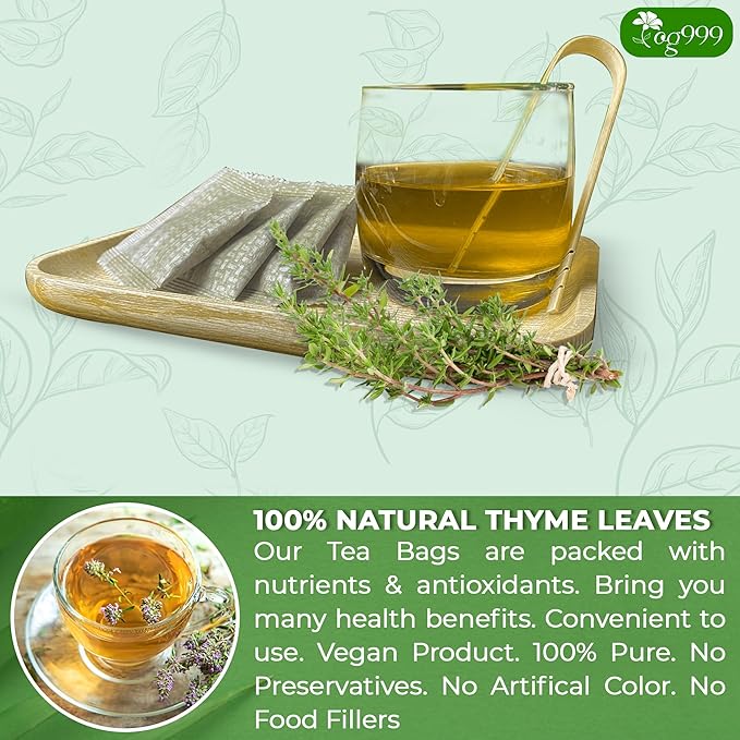 TOG999, Premium 40 Thyme Leaf Tea Bags, 100% Natural & Pure Thyme Leaves. Loose Leaf Thyme Herbal Tea. Thyme Leaf Tea. No Sugar, No Caffeine, No Gluten, Vegan. - Bloomnest