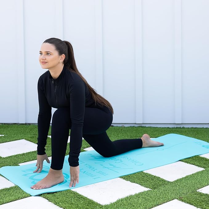 Yoga Mat – Laser-Engraved Affirmation, Non-Slip Eco TPE, 72" x 24" x 6mm, Lightweight Blue Mat for Mindful Movement and Recovery - Bloomnest