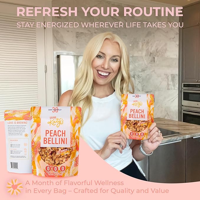 Katy’s Peach Bellini Loose Leaf Tea | Fruity & Refreshing Light White Herbal Tea | Apple, Peach & Mango | Caffeine-Free Tea | 30+ Cups | Hot or Iced | Premium Quality, Woman-Owned | 2.75oz Pouch - Bloomnest