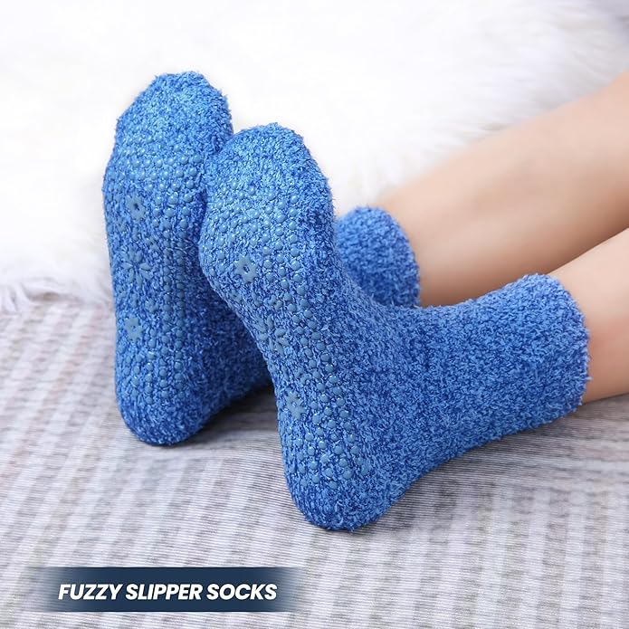 HUGSWEET 6 Pairs Thick Fuzzy Socks with Grip Cozy Non Slip Hospital Socks Home Fluffy Warm Slipper Socks Gifts for Women - Bloomnest