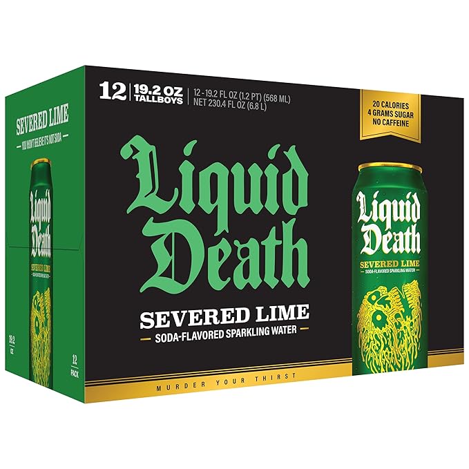 Liquid Death Soda-Flavored Sparkling Water - Severed Lime (Classic Lime Soda), Less Sugar*, Huge Flavor, No Artificial Sweeteners, King Size 19.2 Fl Oz (Pack of 12) - Bloomnest
