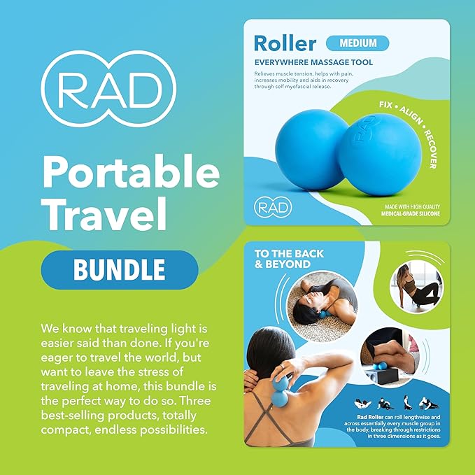RAD Portable Travel Bundle – Compact Myofascial Release Massage Set, Travel-Friendly Muscle Recovery Tools - Includes Exercise Foam Roller, Massage Stick, and Peanut Ball - Bloomnest