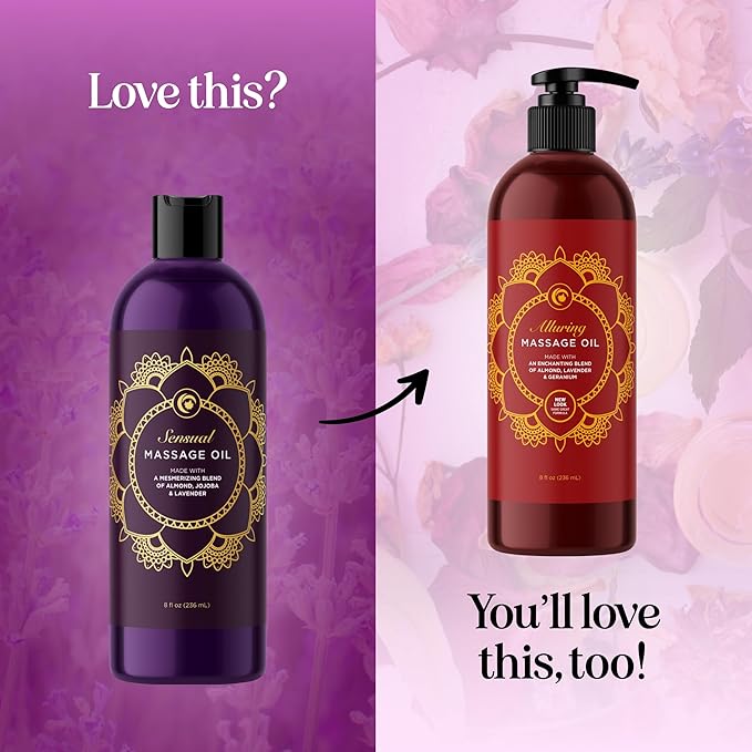 Aromatherapy Sensual Massage Oil for Couples - Relaxing Full Body Massage Oil for Date Night with Sweet Almond Oil - Vegan Lavender for Massage Therapy Smooth Gliding Formula 8 Fl Oz