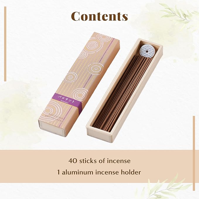 Hasegawa Hyakurakuko Premium Japanese Sandalwood Incense - Long Type, 40 Sticks with Aluminum Holder, 20-30 Min Burn Time, Made in Japan 線香 百楽香 (Palo Santo) %E3%81%AF%E3%81%9B%E3%81%8C%E3%82%8F%EF%BC%88Hasegawa%EF%BC%89