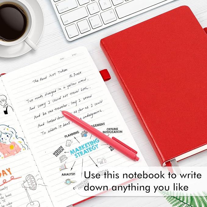 24 Pack Journal Notebook for Work, Feela Business Notebook Bulk Hardcover Lined Writing Journal with Pen Holder for Men Women Note Taking, with 24 Black Pens, 120 GSM, 5.1”x8.3”, A5, Red - Bloomnest
