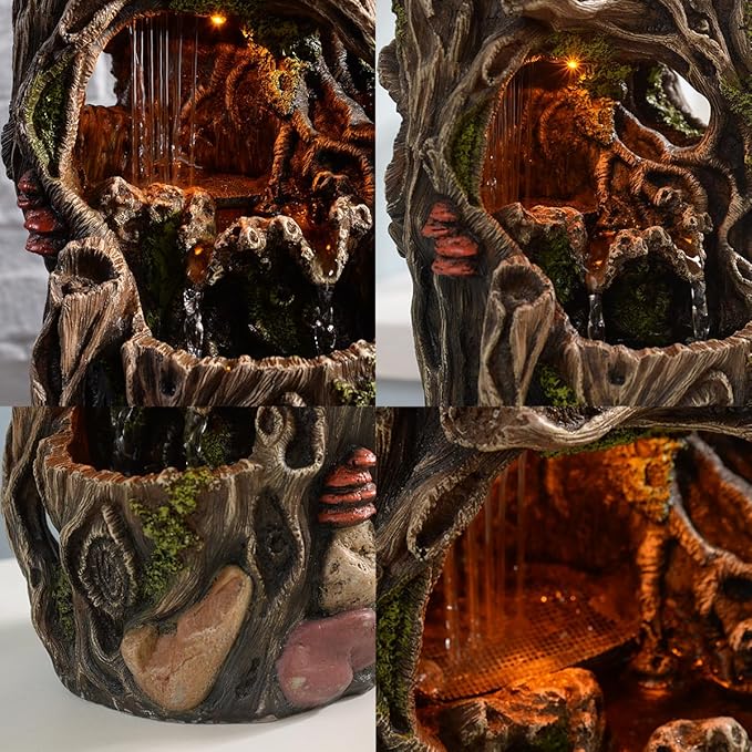 Tabletop Water Fountain, Home Décor Soothing Sound Machine with Automatic Pump, Nature Tree Stump Resin and for Indoor Zen Relaxation for Office, Living Room, or Bedroom Décor