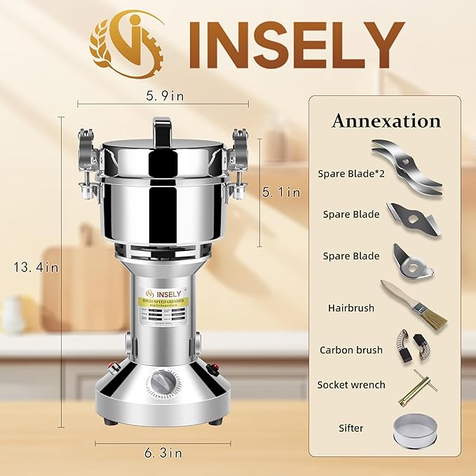700g Grain Mill Grinder High Speed Food Grain Mill Stainless Steel Seeds Flour Nut Pill Wheat Corn Herbs Spices & Seasonings Dry Grinder Electric Machine Grinder for Kitchen - Bloomnest