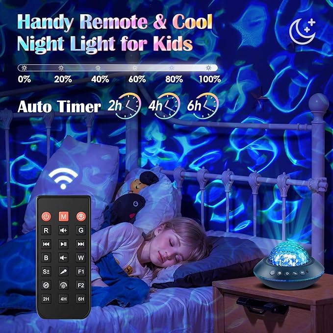 Mubarek Galaxy Projector for Bedroom, White Noises & Bluetooth Night Light Projector,360° Full Coverage Ceiling Projector Galaxy Light Projector,Remote Timer Night Sky Projector Ocean Light Projector - Bloomnest