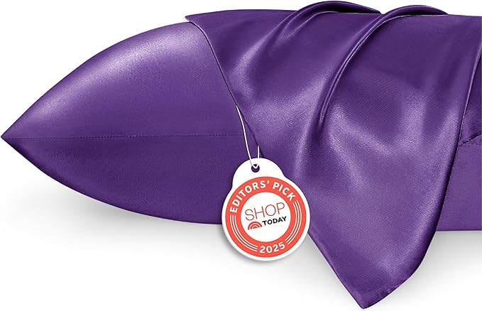 Bedsure Satin Pillowcase 2 Pack Similar to Silk Pillow Cases Standard Size, Pillow Case for Sleeping Women with Envelope Closure, Gifts for Women Men, Purple, 20x26 Inches, 2pcs - Bloomnest