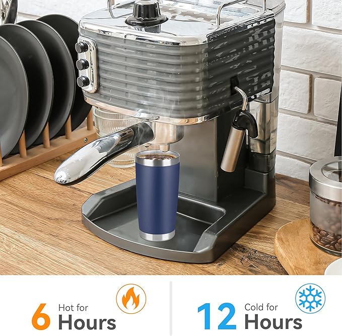 20 oz Tumbler Stainless Steel Tumblers Bulk with Lid Double Wall Insulated Coffee Tumbler Cups for Hot & Cold Drinks Powder Coated Travel Coffee Tumbler Mug Metal (Navy Blue, 1 pack)