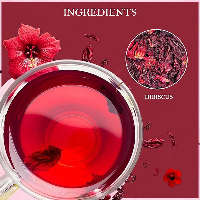 Tealeaf & Co. Hibiscus Tea with Hibiscus Flowers Extract - Pure Herbal Tea Bags Blended with Fresh Herbs - Flavored Herbal Blend - Low Caffeine - Gluten Free - 50 Teabags - Bloomnest