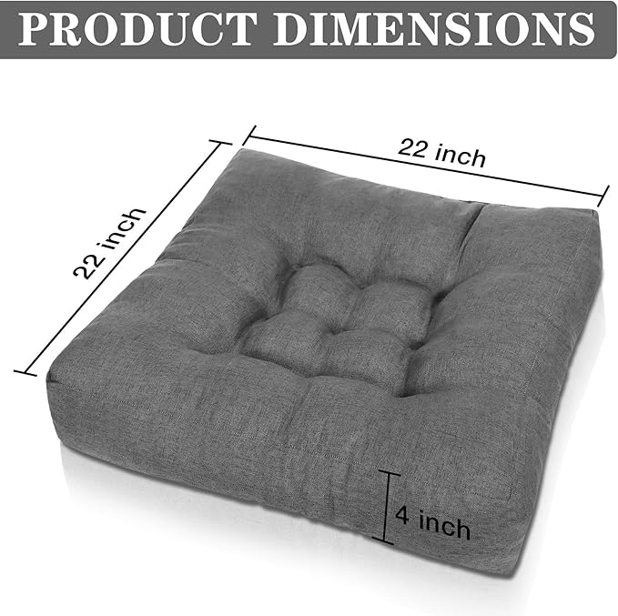 Dark Grey Square Floor Pillow Meditation Cushions, Large Floor Sitting 22"x22"x4.6", Tufted Cushions for Yoga Living Room Tatami Home Decor 2 Pack - Bloomnest