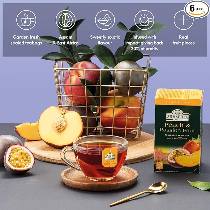 Ahmad Tea Black Tea, Peach And Passion Fruit Teabags, 20 ct (Pack Of 6) - Caffeinated And Sugar-Free - Bloomnest