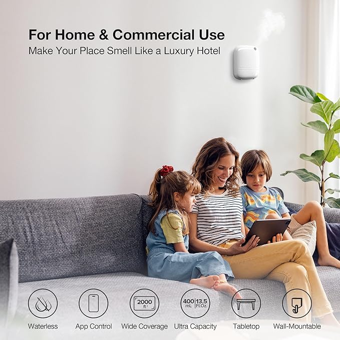 Airversa Waterless Essential Oil Diffuser (400 mL Capacity) Starter Kit 200mL Fragrance Scent Oils, Up to 2000 sq ft Aromatherapy Smart Scent Air Machine for Home, Large Room, Office, ANW Kit White - Bloomnest