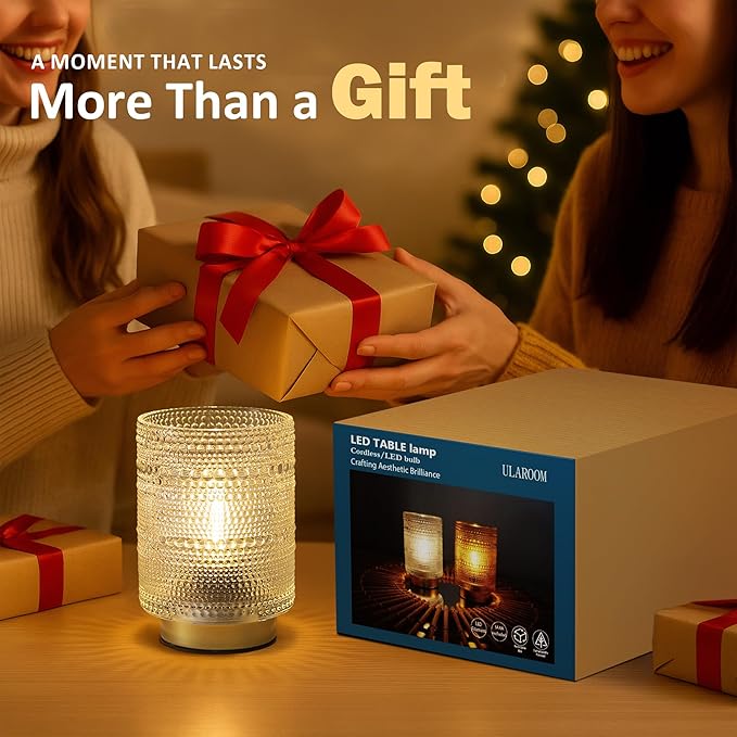 2 Pack Battery Operated Decorative Aesthetic Lamp with Timer for Dorm/Office/ Patio/Bedside/,Small Cordless Table Lamps with LED Warm Bulb for Shelf/Coffee Table/Entryway/ Mantle/Dresser Decor(Clear) - Bloomnest