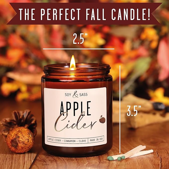 Apple Cider Candle, Fall Candles I Apple Cider, Cinnamon & Nutmeg - Infused with Essential Oils I Mulled Cider Fall Scented Candle (Soy) for Home I 9oz Reusable Jar I 50Hr Burn I Made in USA - Bloomnest