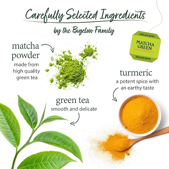 Bigelow Tea Matcha Green Tea with Turmeric, Caffeinated Tea with Turmeric, 18 Count Box (Pack of 6), 108 Total Tea Bags - Bloomnest
