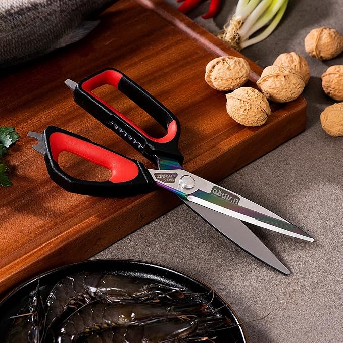 LIVINGO Heavy Duty Kitchen Shears - Titanium Coated Hot Forged Sharp Multipurpose Stainless Steel Utility Shears for Household Culinary Food Cutting Chicken Meat Cooking, Dishwasher Safe, 9.5 Inch - Bloomnest