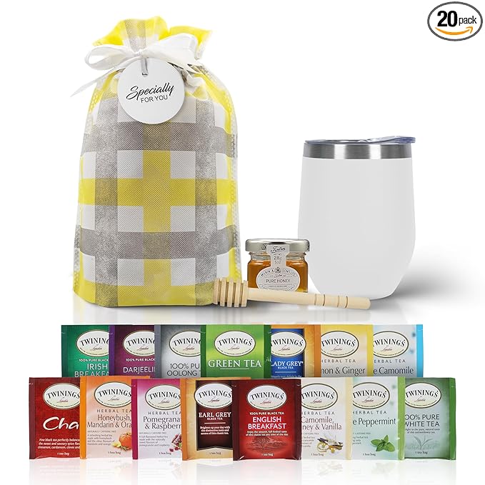 Tea Gift Set for Women & Men – Includes Assorted Teas, Elegant Mug & Honey (White) - Bloomnest