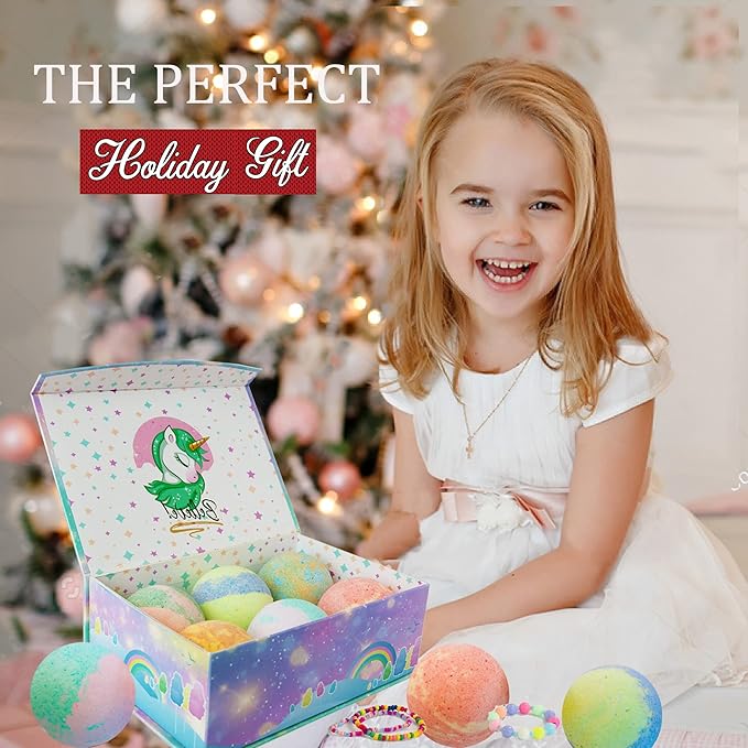Bath Bombs for Kids with Surprise Inside, Unicorn Bath Bombs for Girls with Jewelry & Jewelry Box for Kid - Organic, Skin Moisturizing, Natural Bubble Bath, Stocking Stuffers Christmas Gift for Girls - Bloomnest