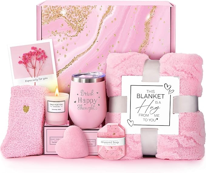 Valentines Day Gifts for Her Wife Girlfriend Women, Self Care Get Well Soon Gifts, Luxury Rose Spa Bath Gift Basket - Unique Birthday Christmas Mothers Day for Mom Grandma Daughter