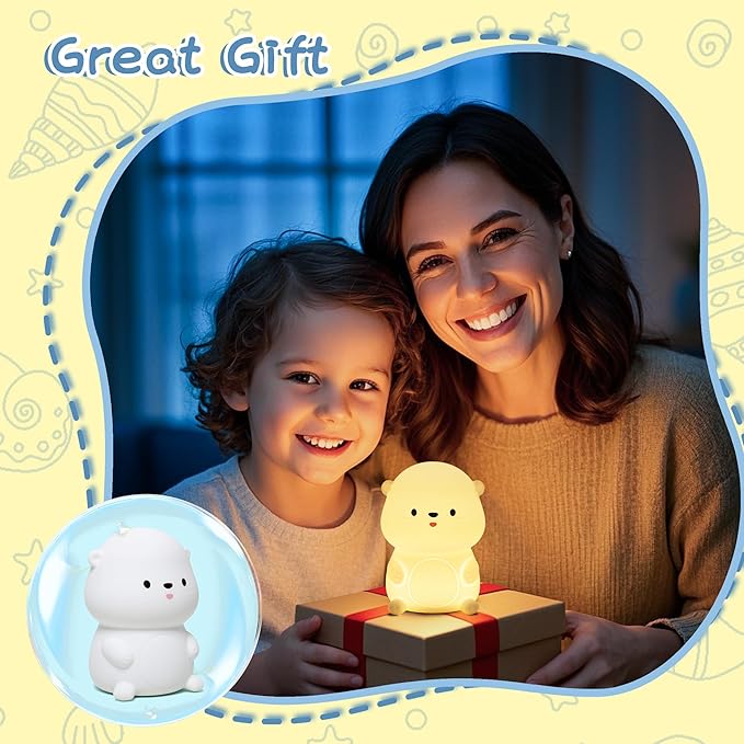 YuanDian Sea Otter Night Light, Gift for Babies and Teens, Decorate Kids' Bedroom with Cute Silicone Otter Nightlights with 8 Color Lights, Christmas Birthday Gift for Children and Toddlers Adults - Bloomnest